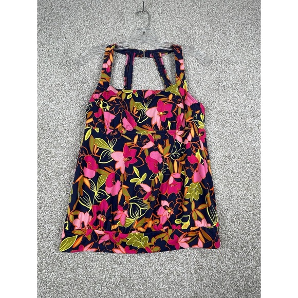 Lands End Womens Deep Sea Jungle Floral Navy Tankini Top‎ 493525 Size 6 - Picture 1 of 9